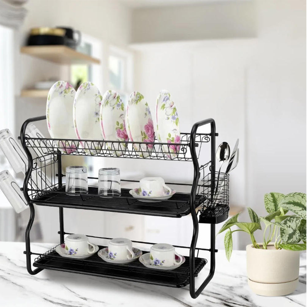Binca 3-Tier Dish Drainer Rack – Black – 55cm