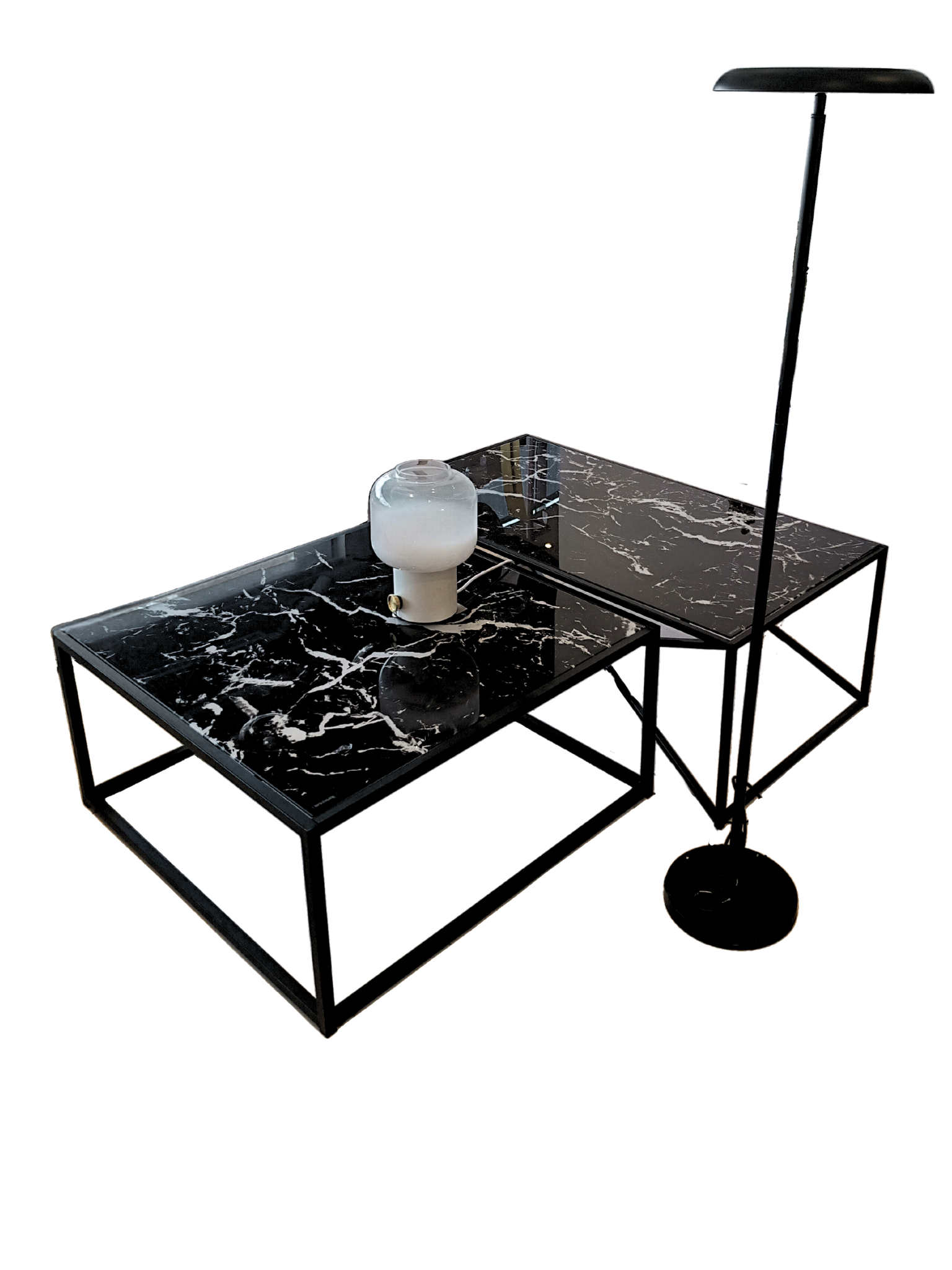 Nevia-2 Glass Marble Look Square Table by Reality