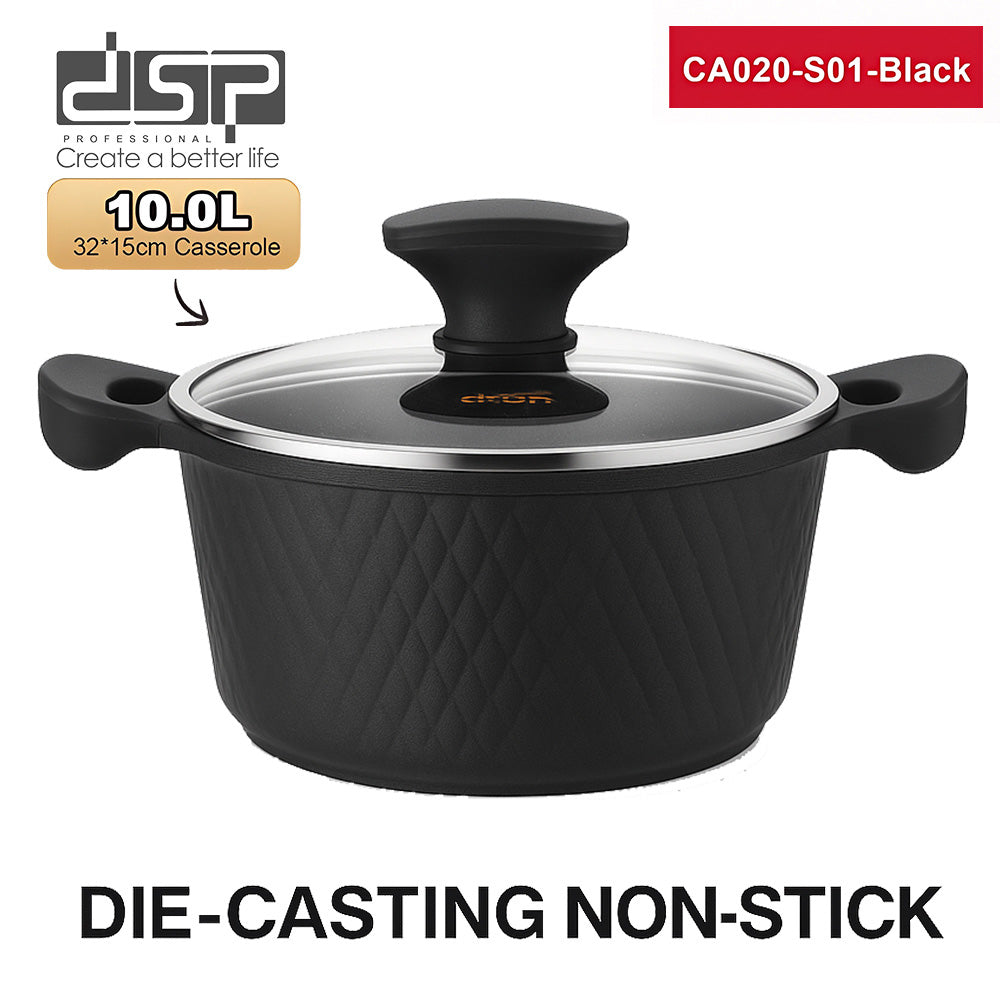 DSP CA020-S01-Black, 8-Piece Die-Cast Non-Stick Casserole Cookware Set