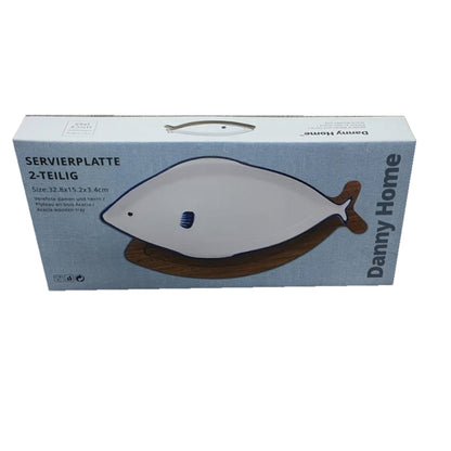 Danny Home Ceramic Snack Plate on Acacia Board – 33cm