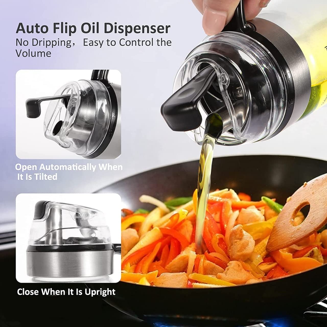 Automatic Cap Glass Olive Oil Dispenser Bottle 550-ml