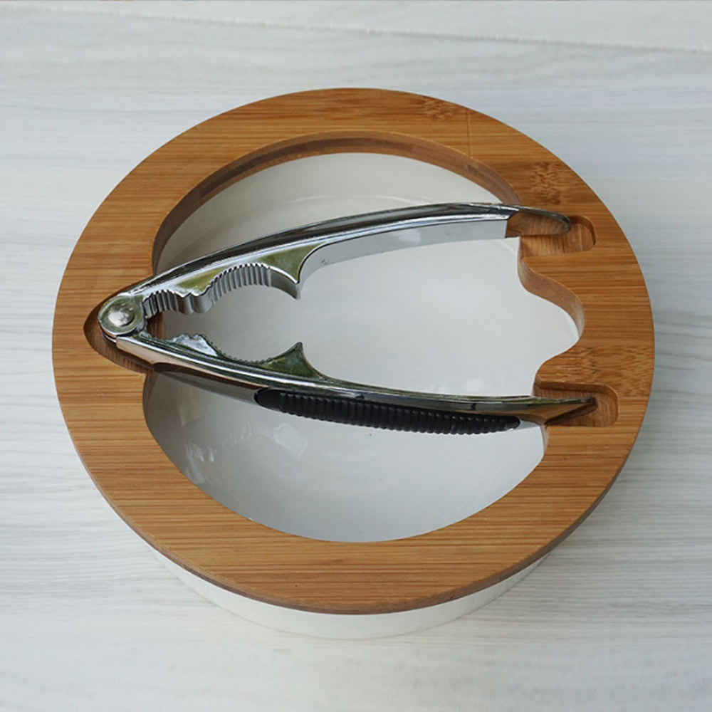 Nut Bowl with Nutcracker & Bamboo Lid