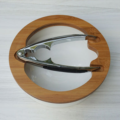 Nut Bowl with Nutcracker & Bamboo Lid