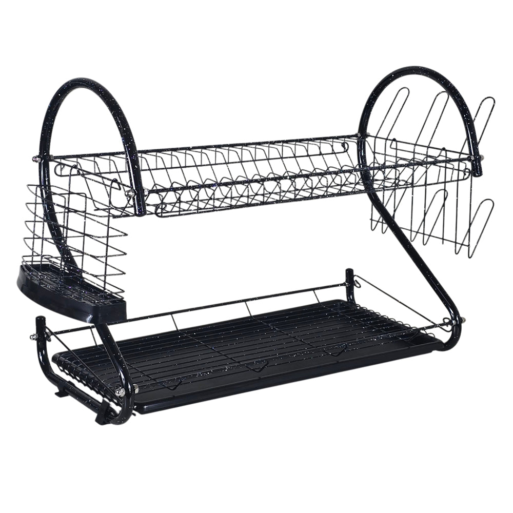 2-Tier Dish Drainer Rack with Cup Stand & Utensil Holder 55cm – ( Black Granite color )