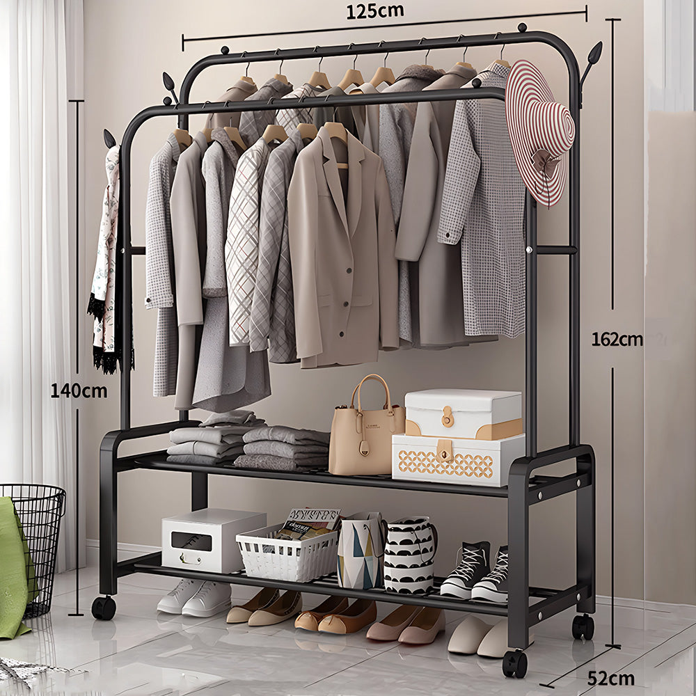 Clothing Hanger Stand, 2 Clothes Rail, 2 Storage shelf