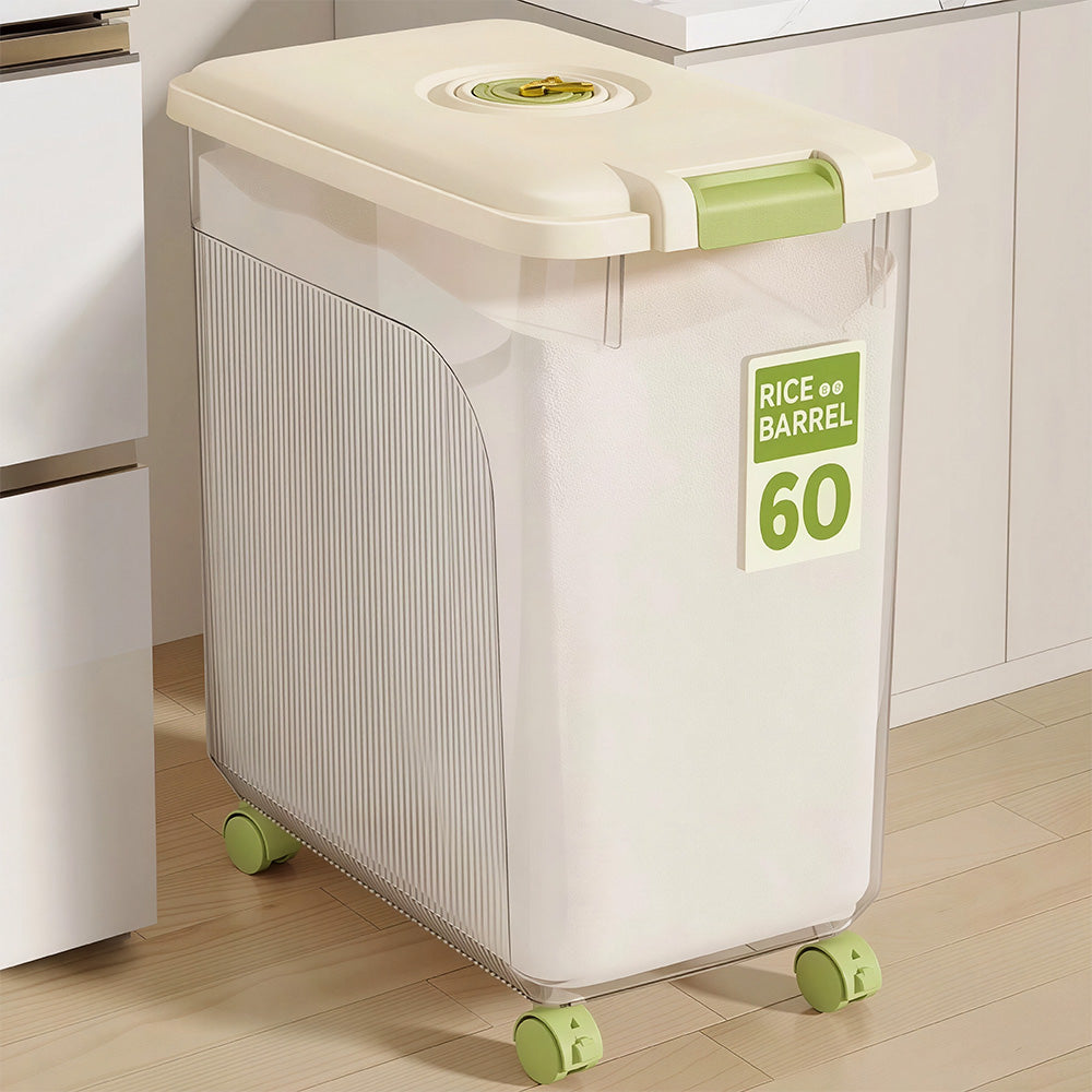 Leak-Proof Rice Storage Container – 60L Airtight PP Bin with Wheels