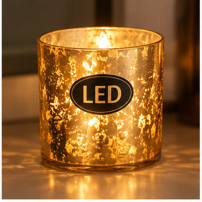 Flameless LED Glass Lantern with Real Wax Candle – Gold & Silver