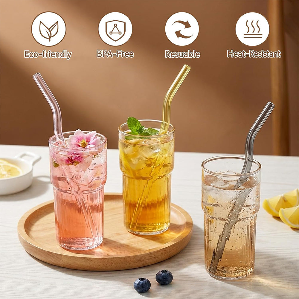 4 Pcs Reusable Wavy Glass Straws – Colorful & Shatter-Resistant