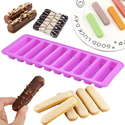 Silicone Cylinder Ice Cube Tray & Stick Bar Biscuit Chocolate Baking ( Random Color )