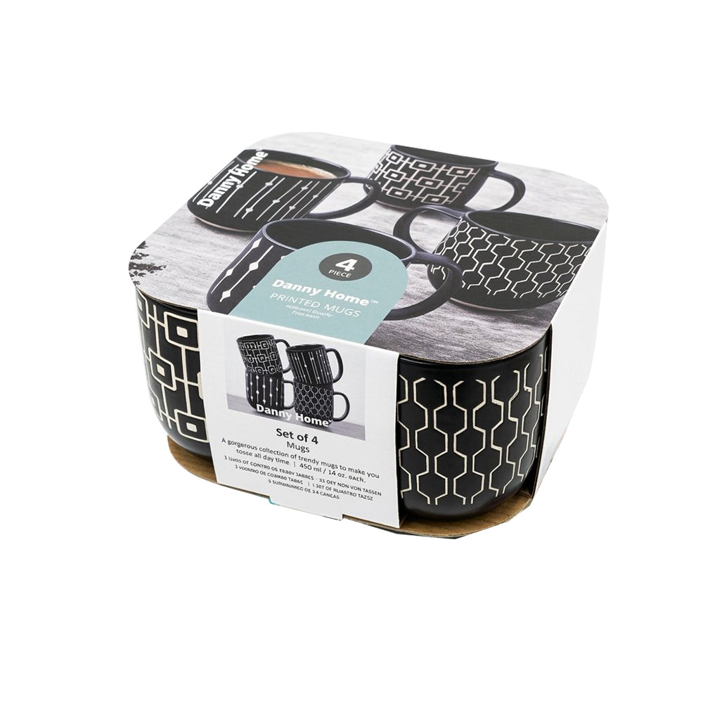 Danny Home 4-Piece Porcelain Printed Mugs Set – 400ml