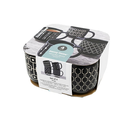 Danny Home 4-Piece Porcelain Printed Mugs Set – 400ml