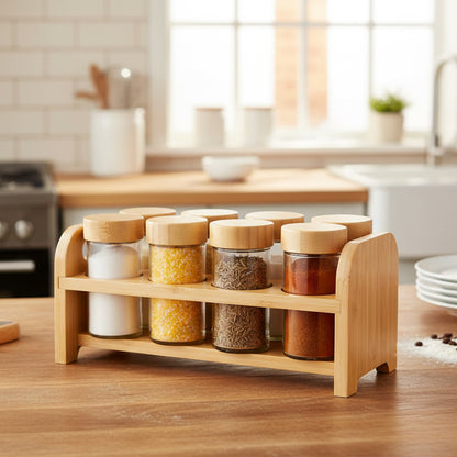 8-Jar Seasoning Bottle Set With Wood Base Holder HF-12