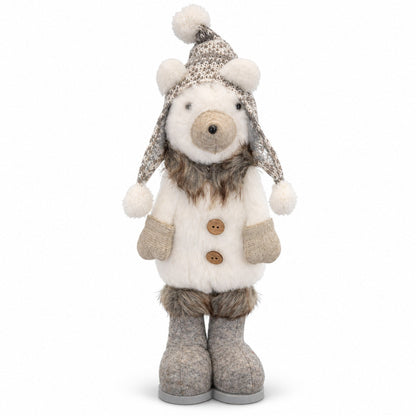 Winter Bear Christmas Decoration – White & Grey, 37 cm