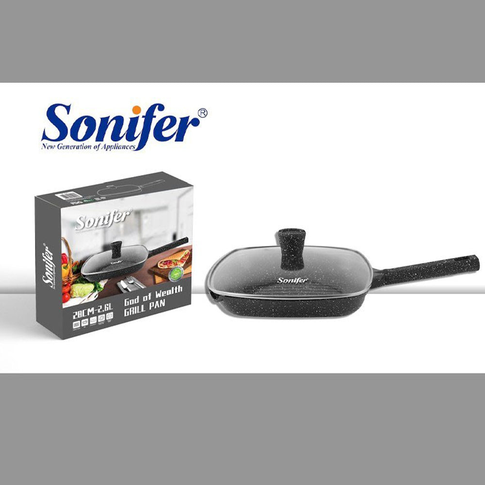Sonifer, 28cm 2.6L Heat-Resistant Non-Stick Granite Grill Pan With Lid