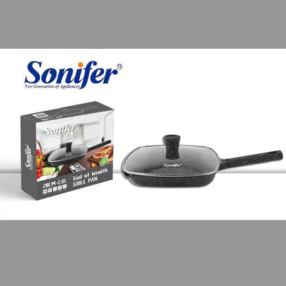 Sonifer, 28cm 2.6L Heat-Resistant Non-Stick Granite Grill Pan With Lid