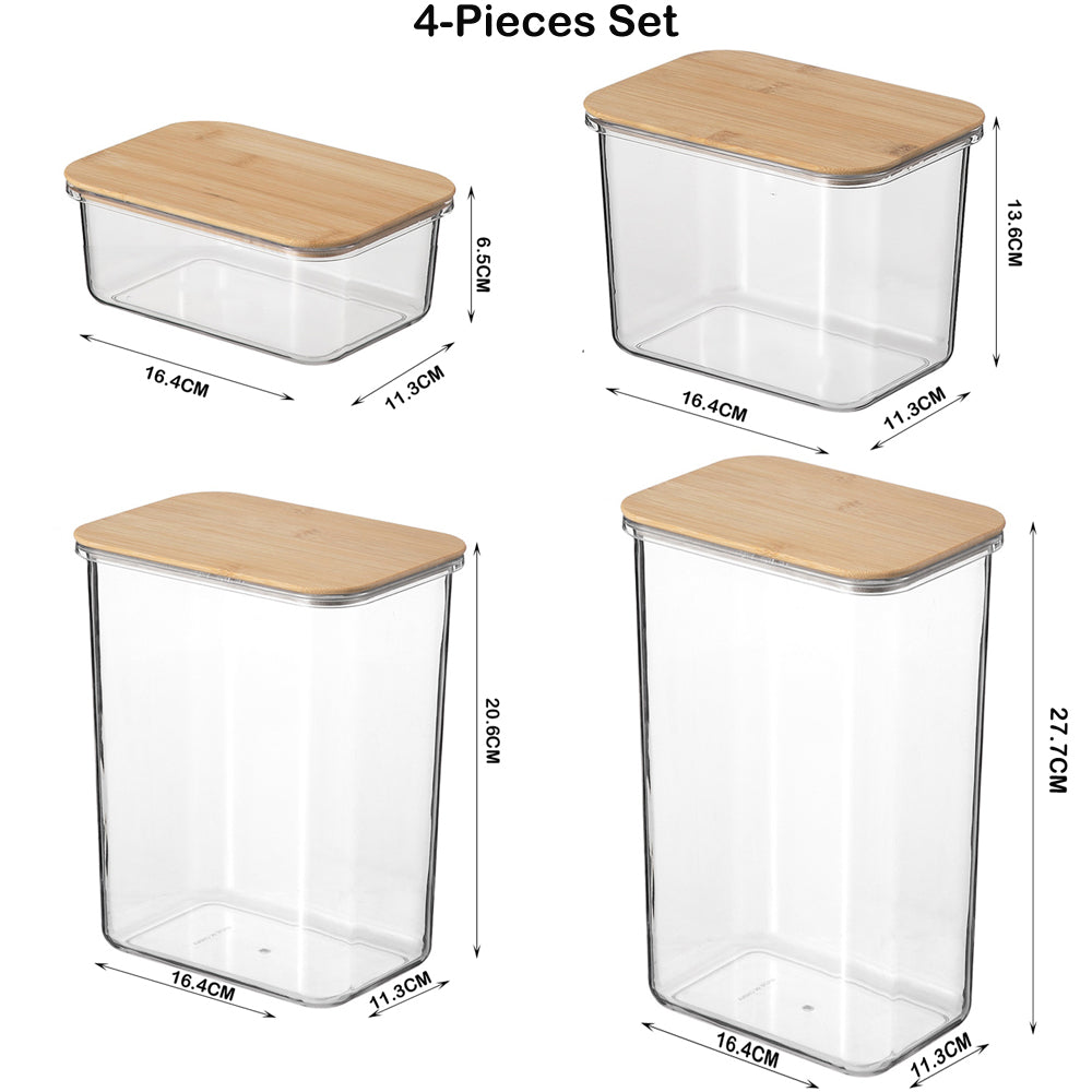 4-Pieces  Plastic Food Storage Containers with Bamboo Lid Set