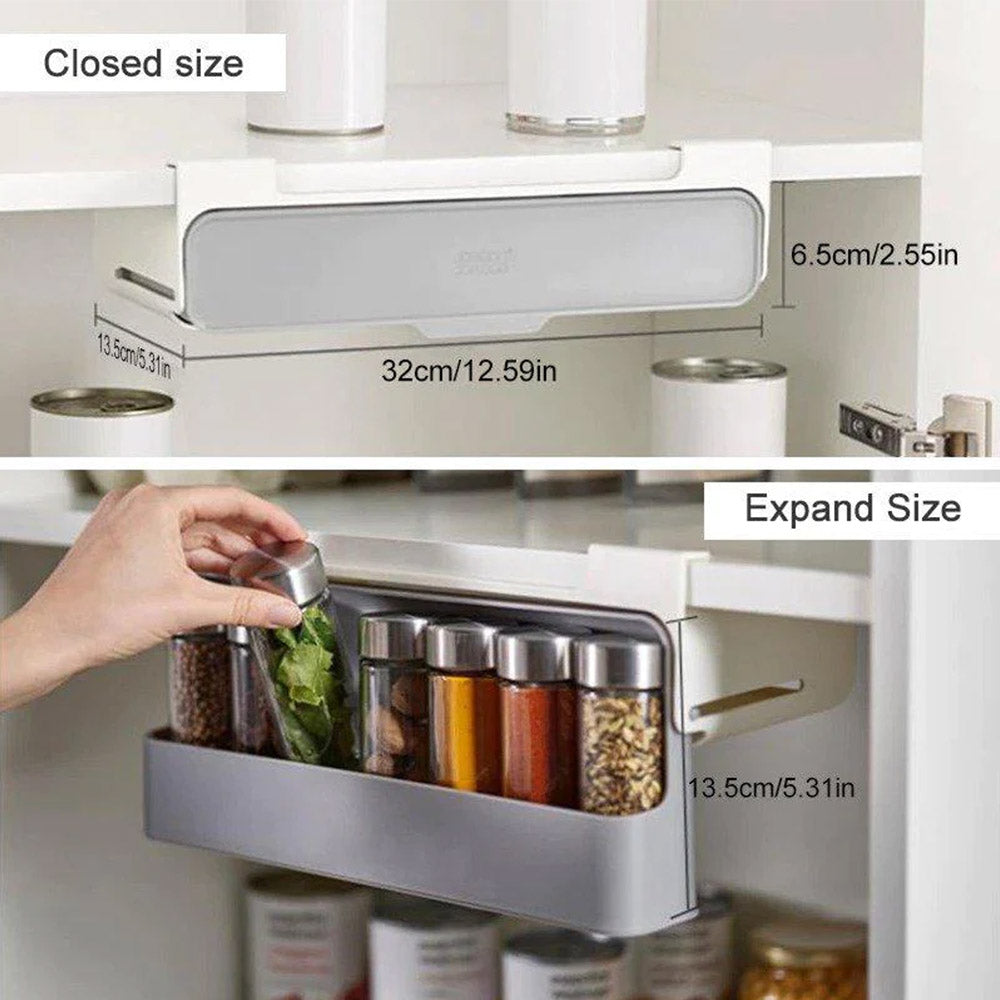 Under-Shelf Spice Rack, Kitchen Organizer With 7 Jars
