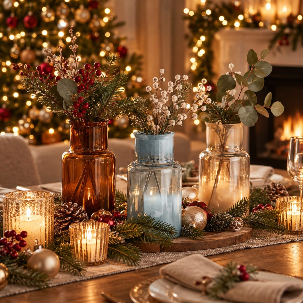 Mica Gracia Christmas Vase in Blue, Brown or  Beige