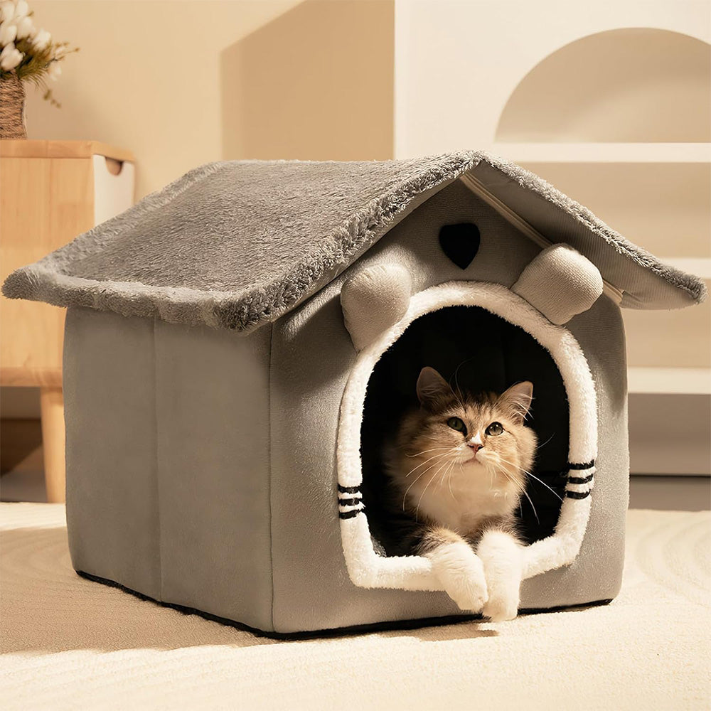 Plush Pet Bed Cave – Warm, Anti-Slip & Washable
