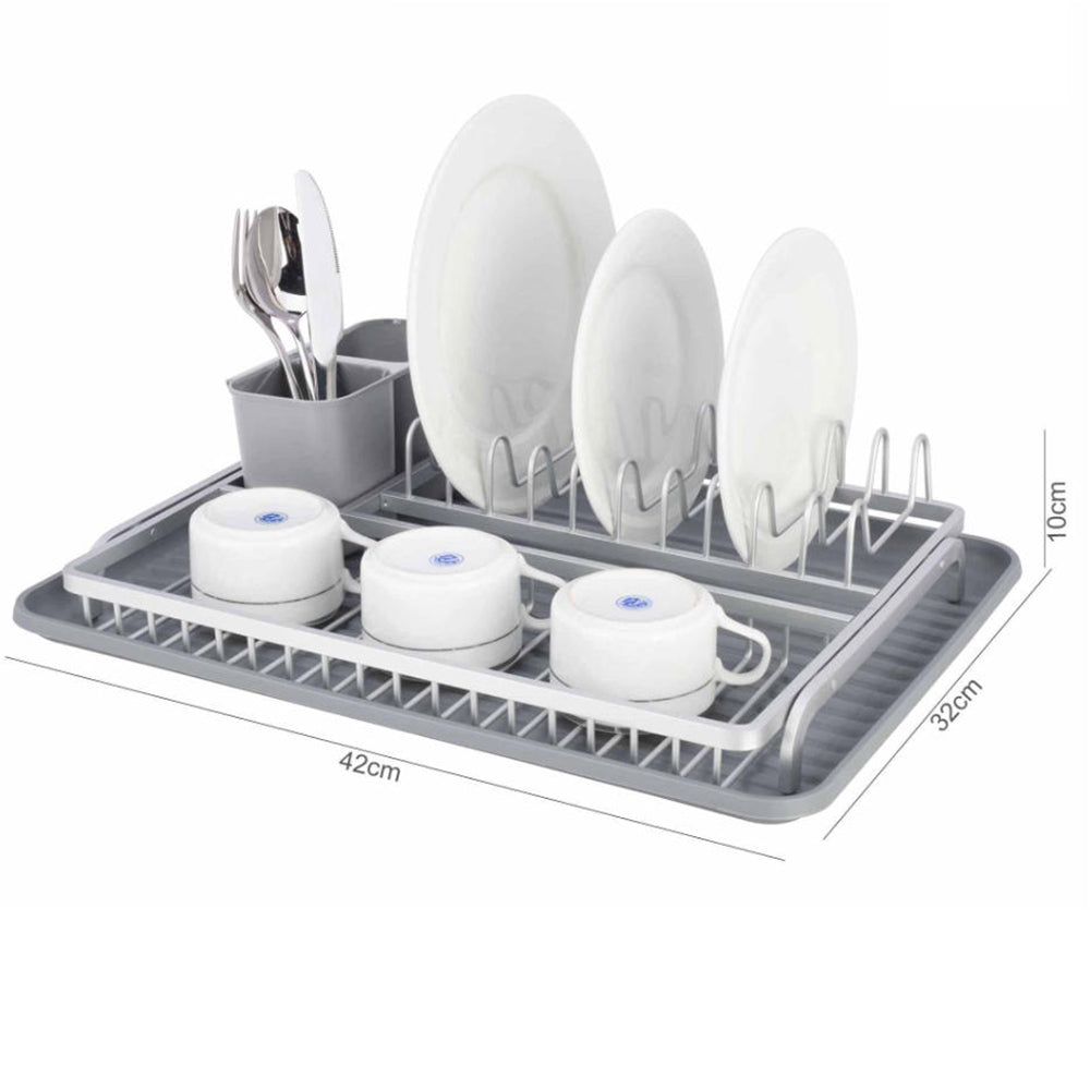 Binca Aluminum Lux Dish Drying Rack with Cutlery Holder and Drip Tray
