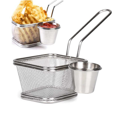Stainless Steel Fries Basket With Sauce Bowl
