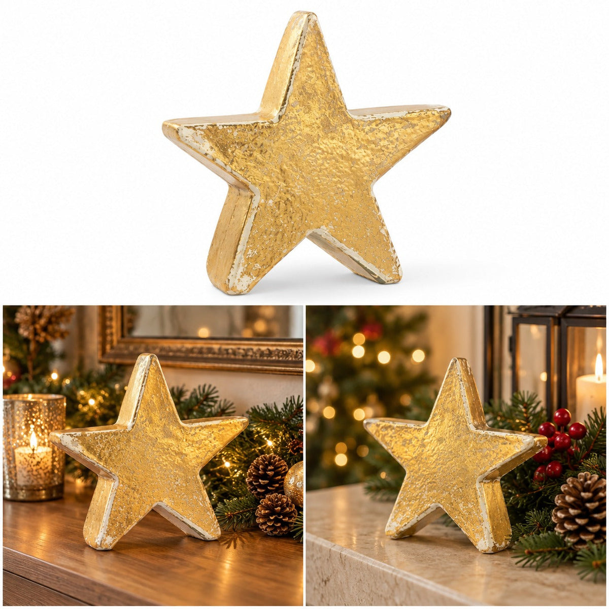 Pure Gold Ceramic Star Christmas Decoration