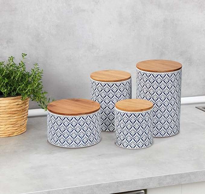 Ceramic box with blue and white Mediterranean ornament pattern by Wenko