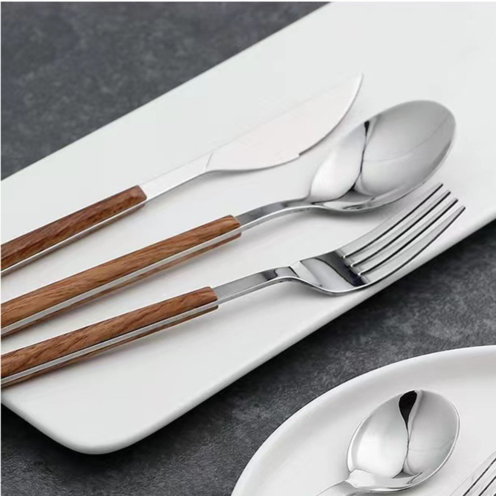 Stainless Steel Cutlery Set With Wood 24-Piece