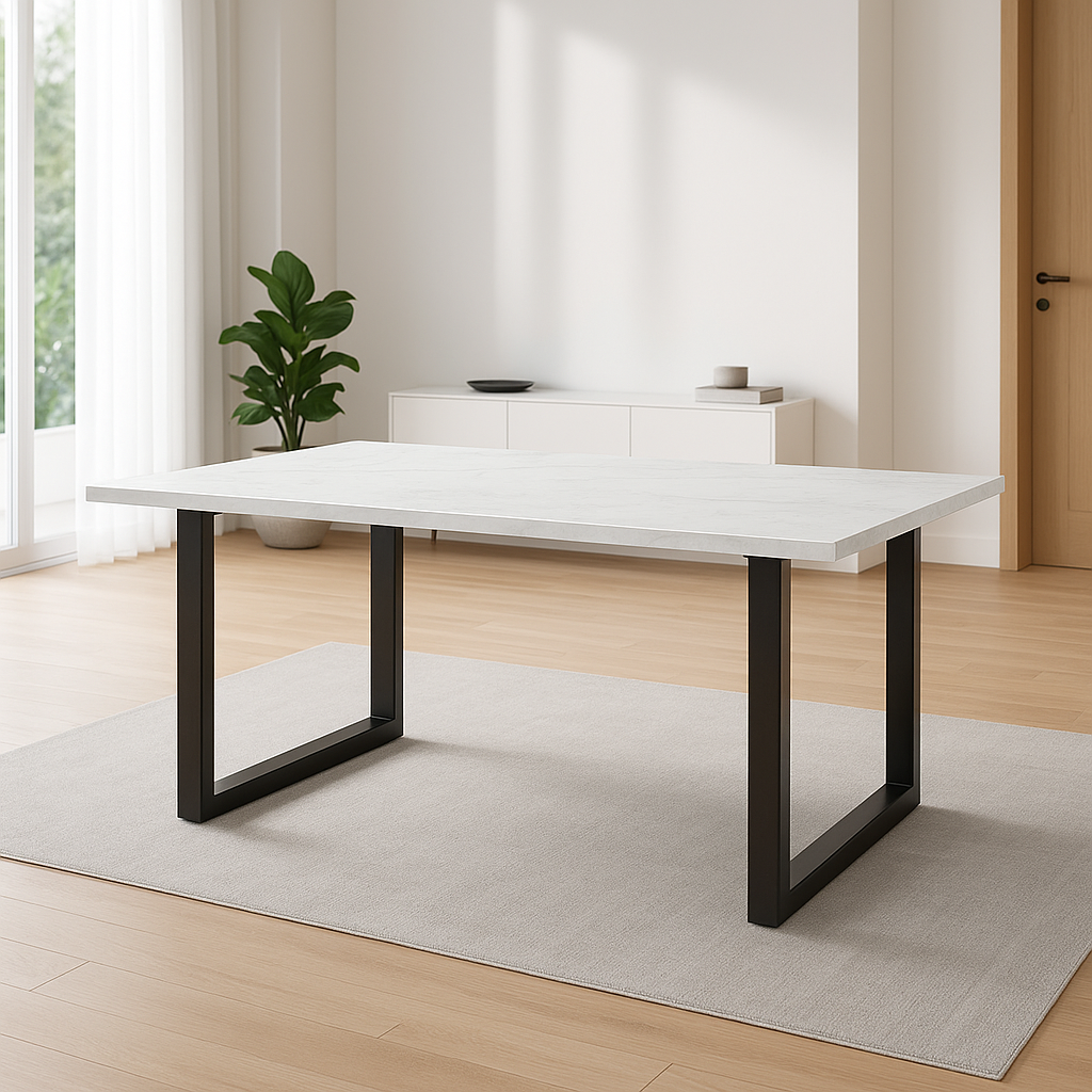 U-Gestell MDF Scratch-Resistant Concrete Grey Dining Table with Metal Legs