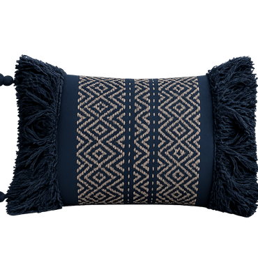 Pandora Metallic Woven Boudoir Cushion with Tassles in Navy