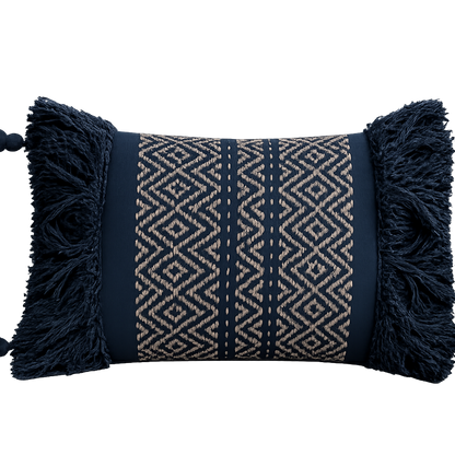 Pandora Metallic Woven Boudoir Cushion with Tassles in Navy