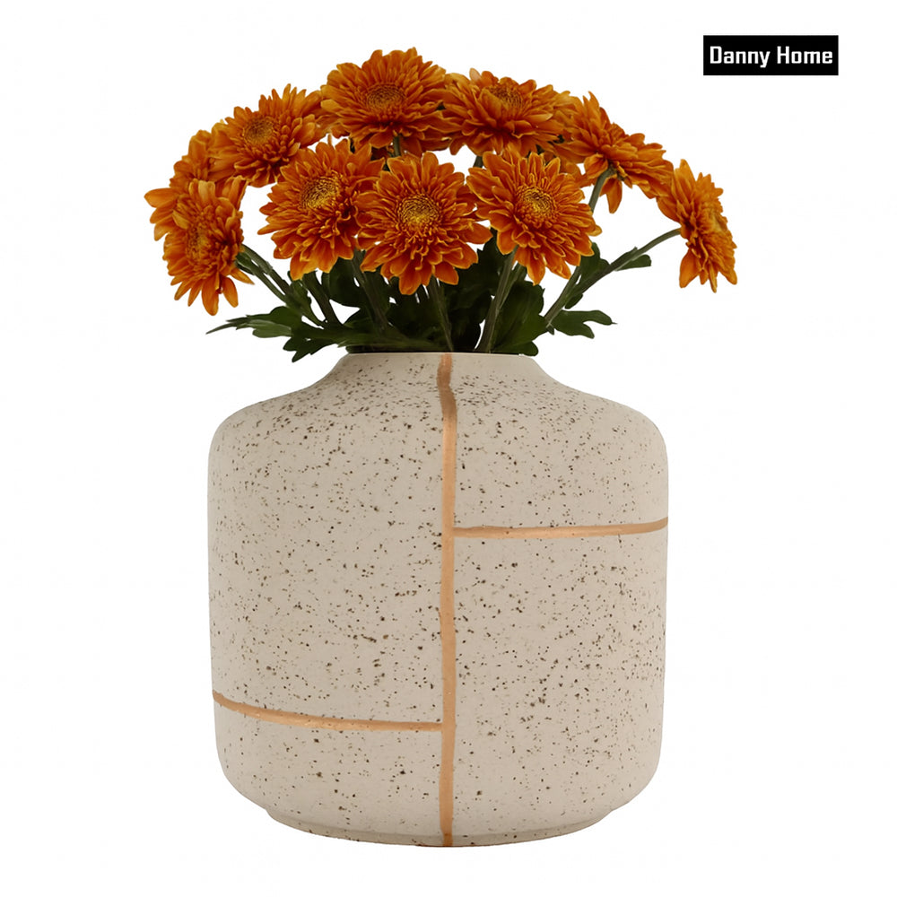 Danny Home Decorative ceramic vase 18cm – Beige and Gold