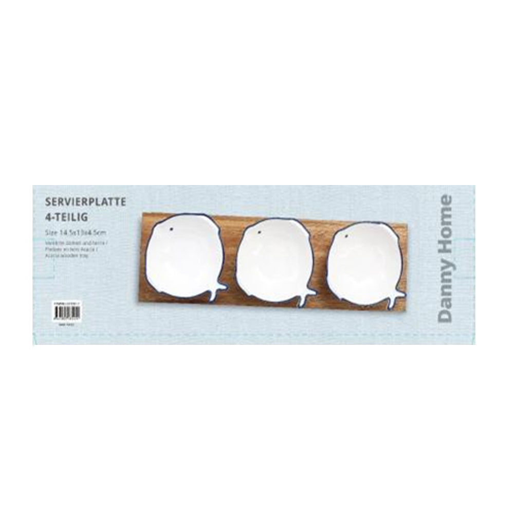 Danny Home Ceramic Snack Seasoning Bowl Holder on Acacia Board – 43cm