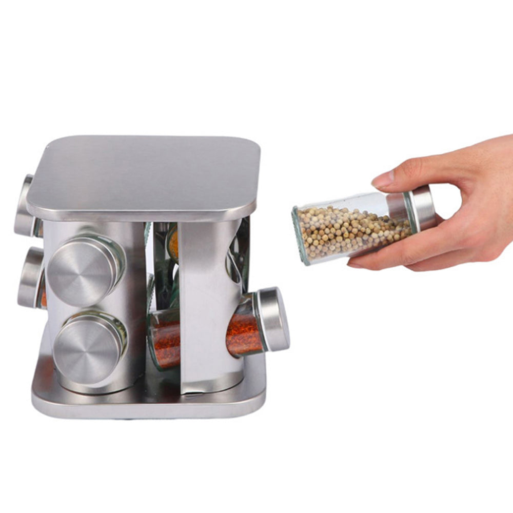 8-JARS 100ML Stainless Steel Rotating Seasoning Spice Jar Set