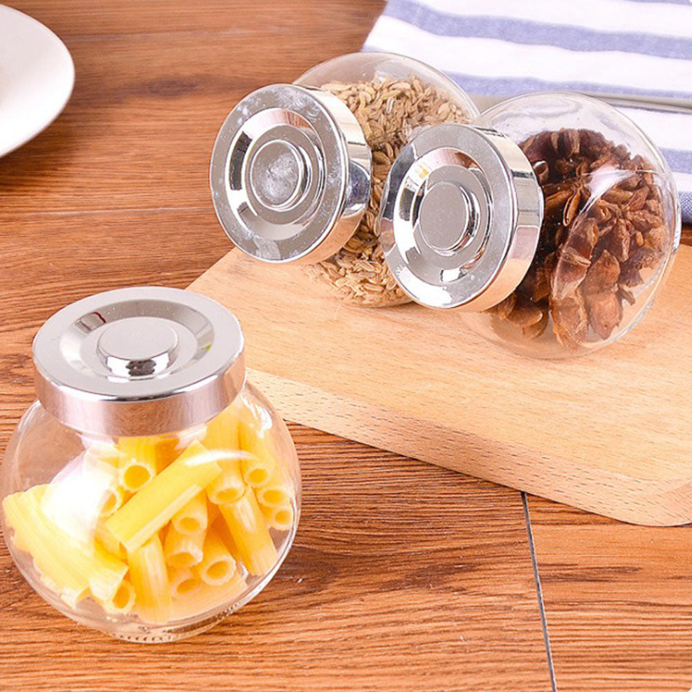 Glass Jar With Silver Lid Set