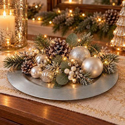 Lavender Boudoire Decorative Christmas Charger Plate – 33 cm – Silver, Lavender Grey & Blue Grey