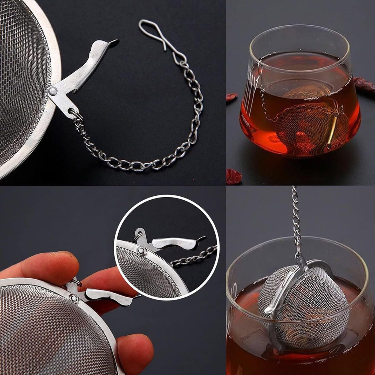 Stainless Steel Tea Strainer With Chain Handle