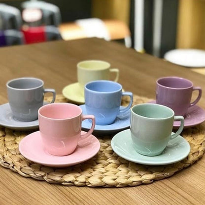 Phoenix 6-Pieces Soft Color Espresso Coffee Cups with Saucers Set