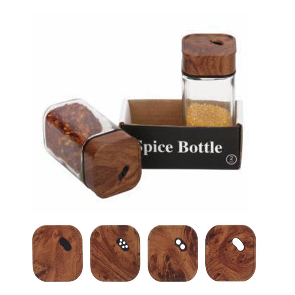 2-Pieces Glass Salt & Pepper Jar High Quality Plastic Lid-Wood Color 110ml
