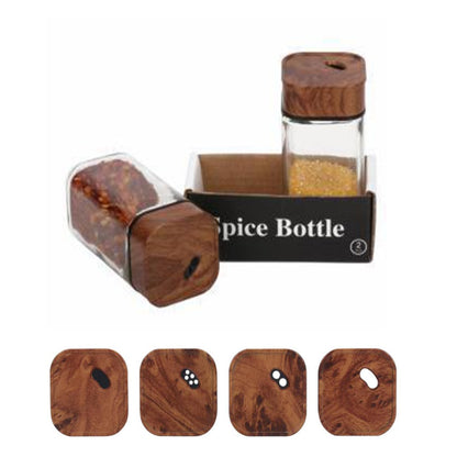 2-Pieces Glass Salt & Pepper Jar High Quality Plastic Lid-Wood Color 110ml