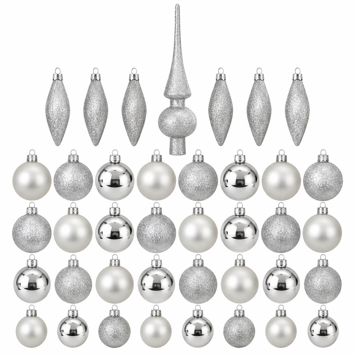 Micasa 39-Piece Glass Christmas Ornament Set – Silver & White