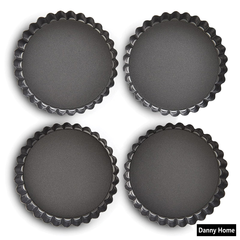 Danny Home 4-Pcs Carbon Steel Premium quality , Non-stick Detachable Mini Round Tart Pan 11.8cm