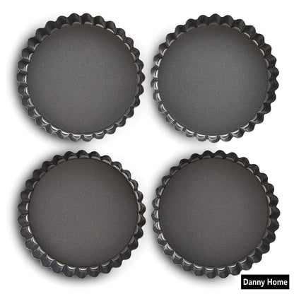 Danny Home 4-Pcs Carbon Steel Premium quality , Non-stick Detachable Mini Round Tart Pan 11.8cm
