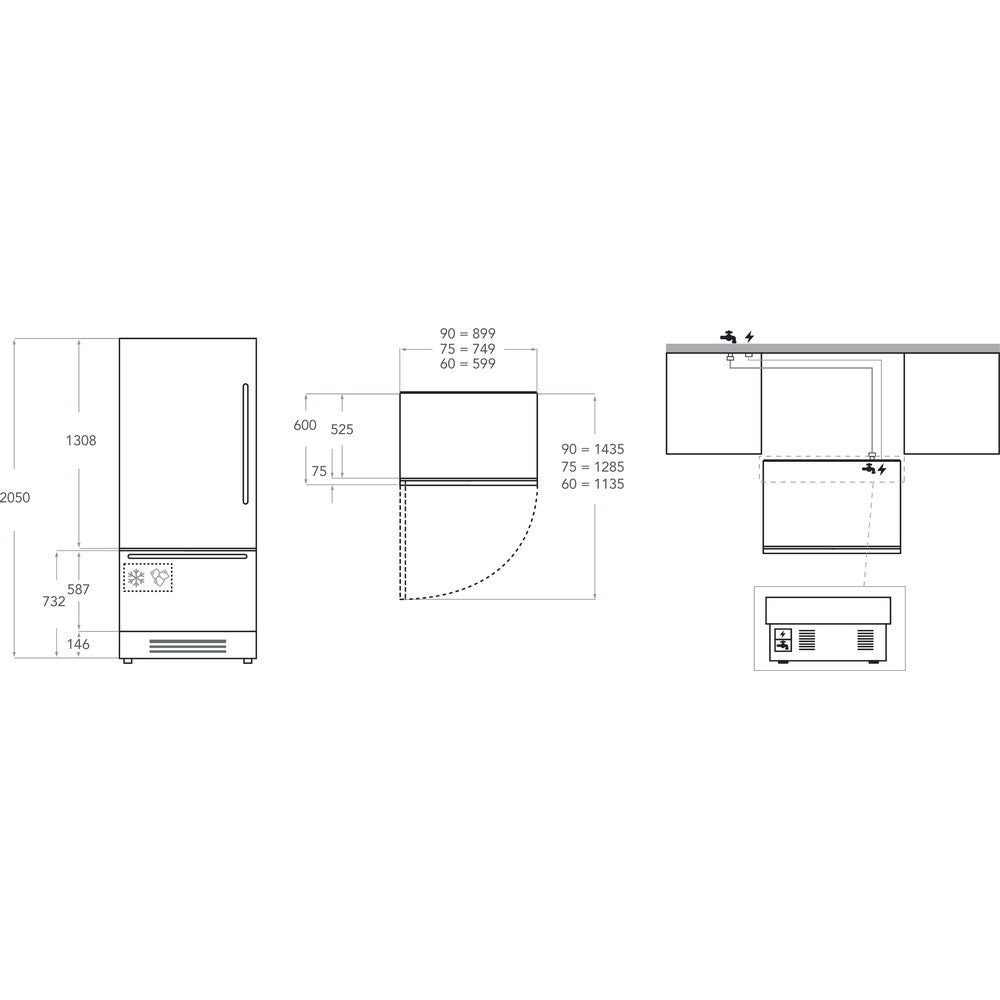 KitchenAid KCZCX 20900L Built-in Bottom Refrigerator 90 cm Vertigo Stainless Steel Right Left 456L