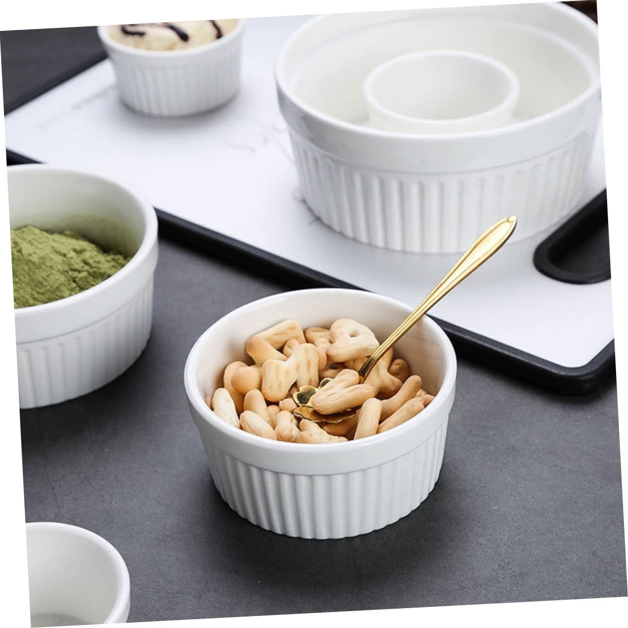 Danny Home 4-Pcs Mini Ramekins 160ml Small Ceramic Bowls for Dips, Souffle, Creme Brulee, and Baking