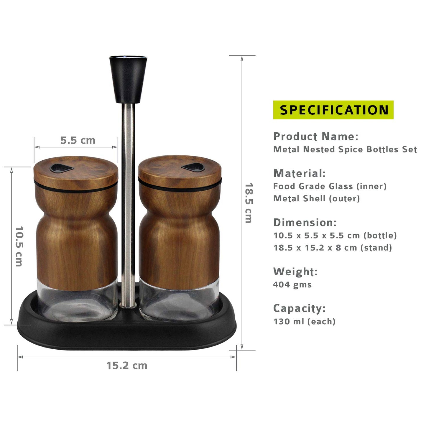 2-Pieces Glass Salt & Pepper Jar High Quality Metal Lid 130ml