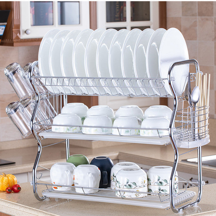 Binca 3-Tier Dish Drainer Rack – Silver – 55cm