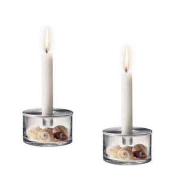 QDO Scandinavian Candlestick Set of 2 – Stainless Steel & Glass Candle Holders