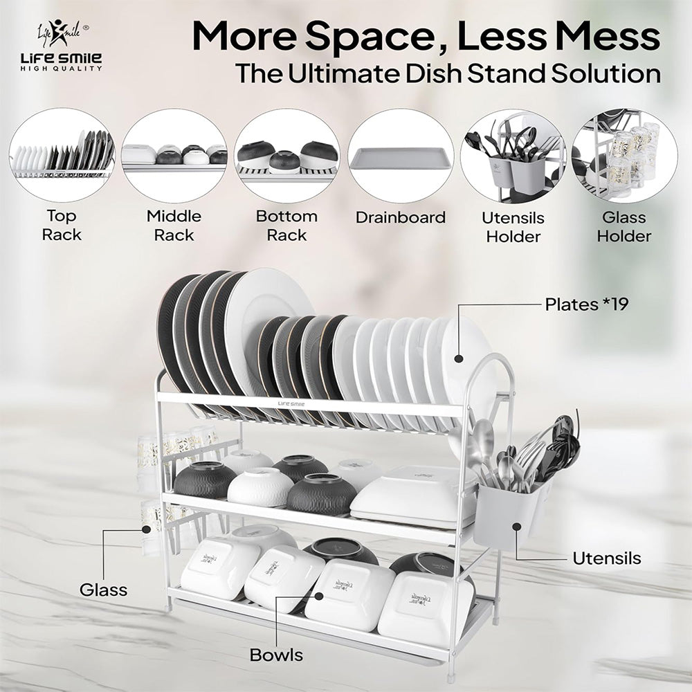65-cm Aluminum Large 3-Layer Dish Rack