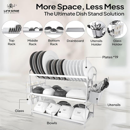 65-cm Aluminum Large 3-Layer Dish Rack
